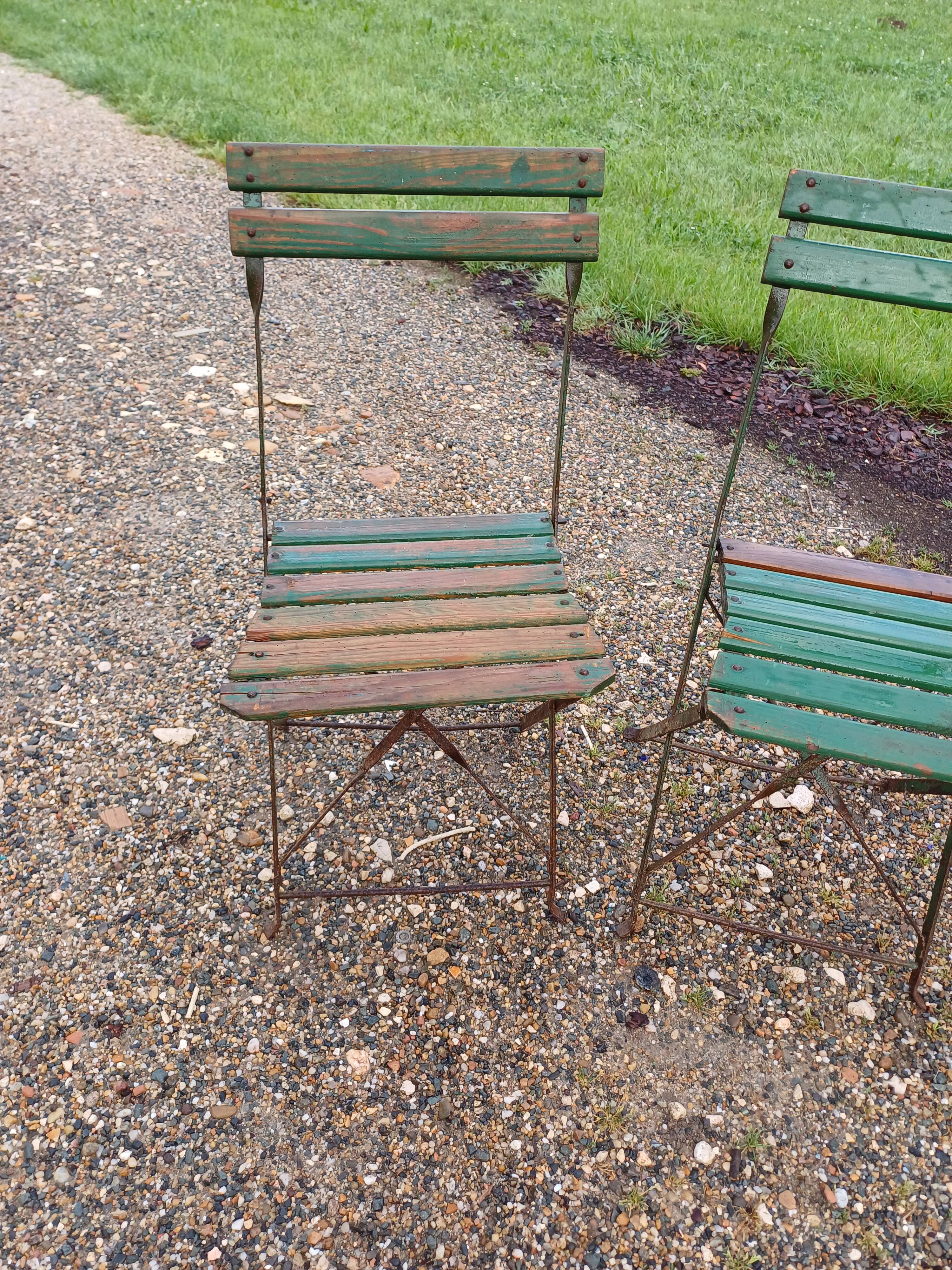 12 folding iron and wood garden chairs