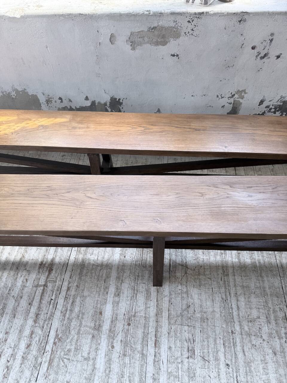 Paire de bancs de ferme chêne 4 mètres