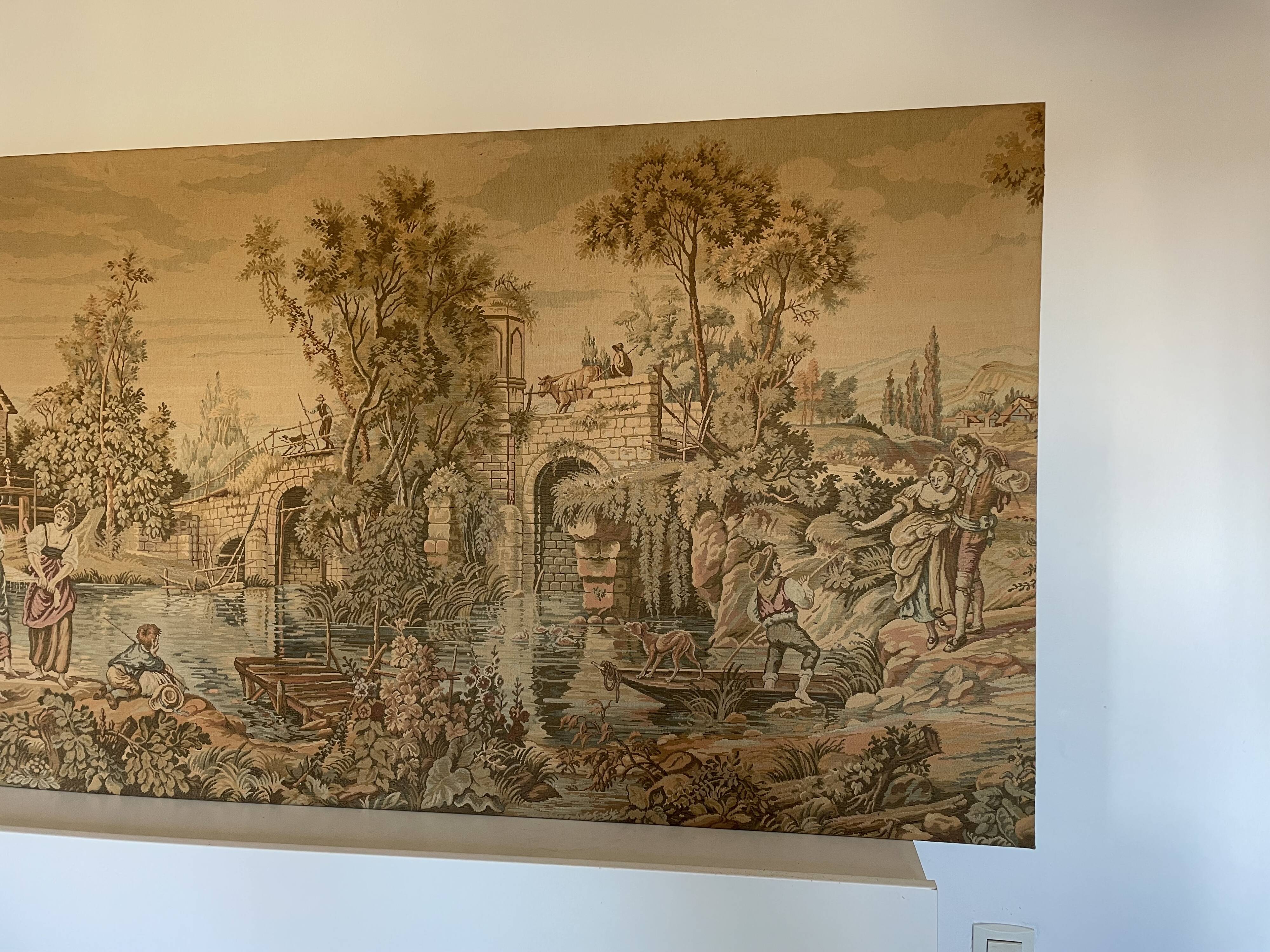 French Tapestry Panoramic Early 20th Century