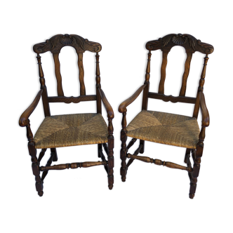 Pair of rustic mulched armchairs