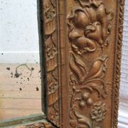 Mirror stitched golden stucco wood decorated with 19th century flowers 88 cm x 63 cm
