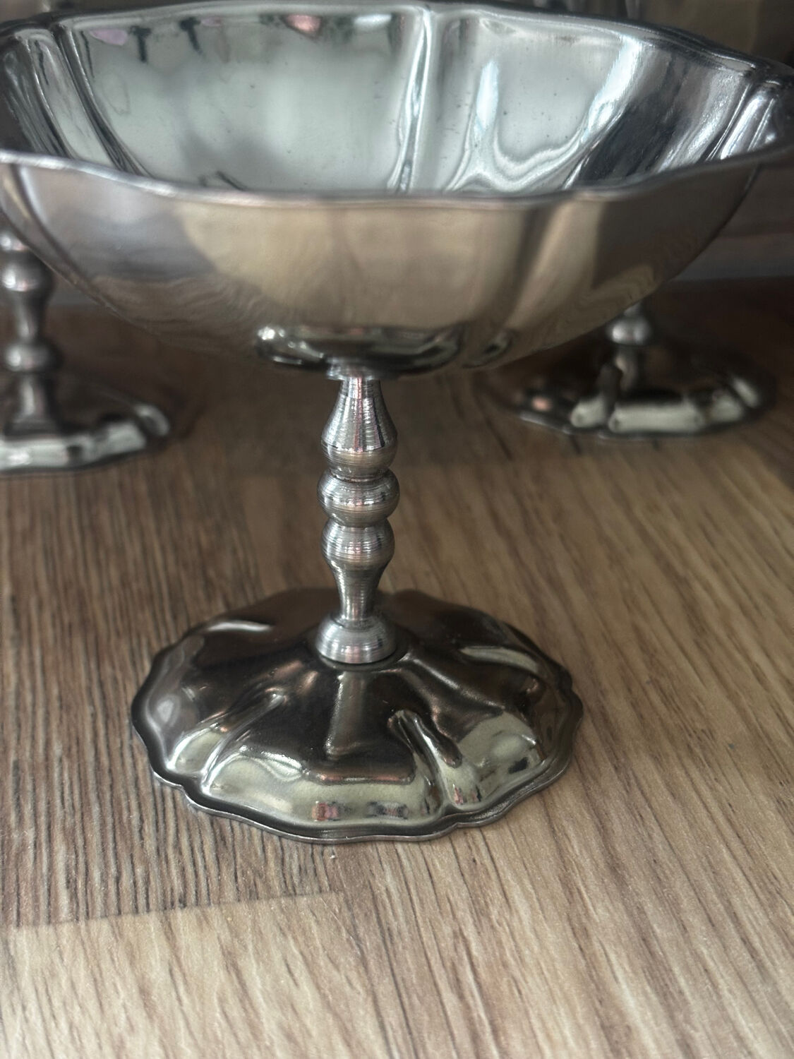 Vintage set of 6 finely engraved stainless steel bowls.