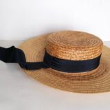 Ribbon and braided straw boater hat