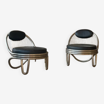 Metal and leather armchairs