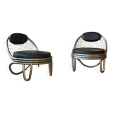 Metal and leather armchairs