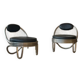 Metal and leather armchairs