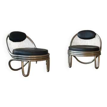 Metal and leather armchairs