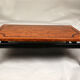 Vintage black lacquered coffee table with elm burl wood top and marquetry