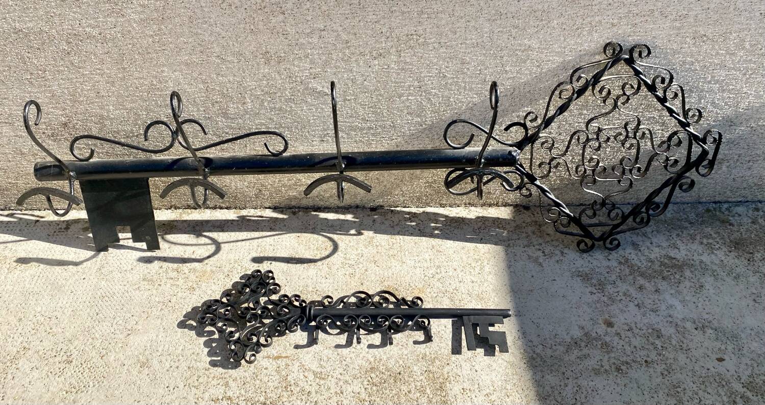 Key-shaped key holder and coat rack set, wrought iron