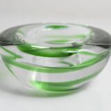 Cendrier Murano transparent et vert emeraude 1960 d10.5cm