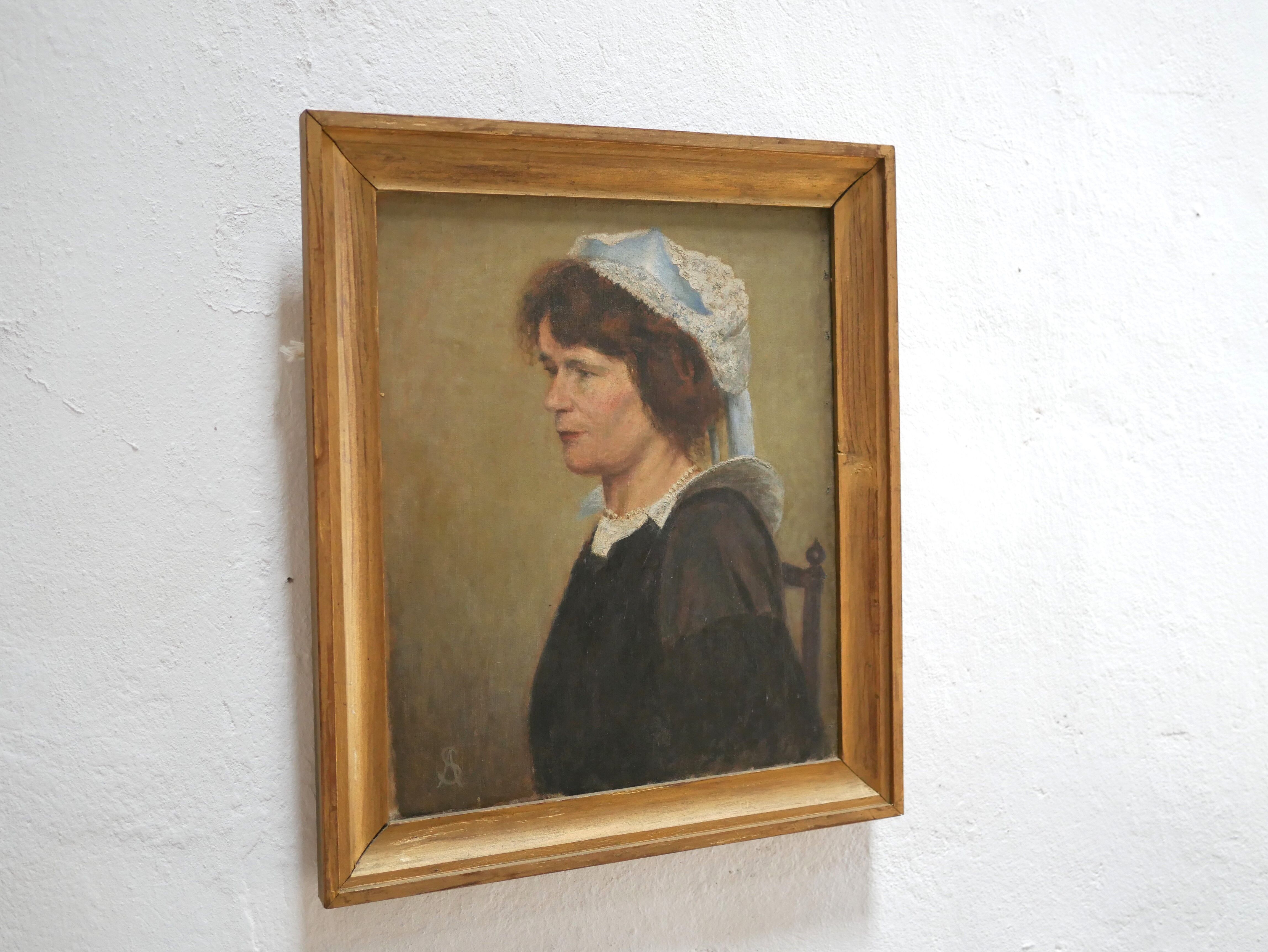 Portrait painting, painting on old canvas