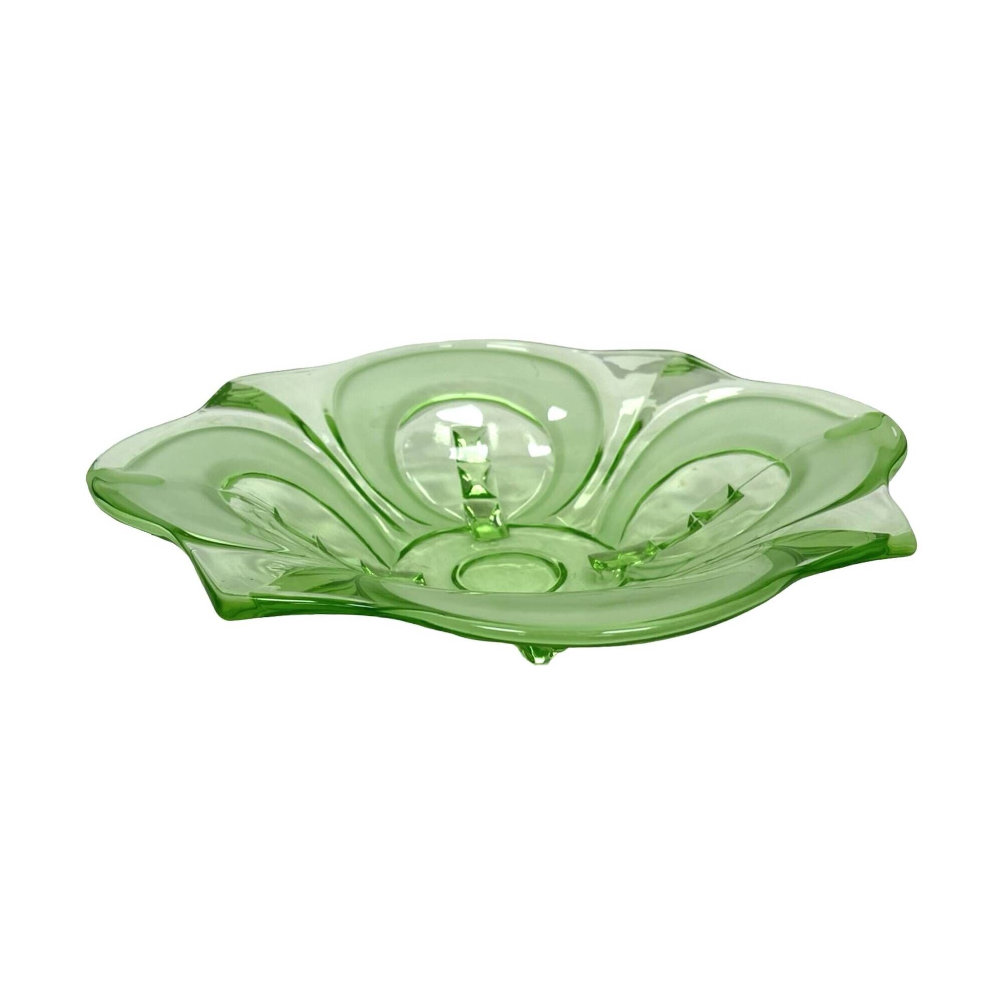 Art Deco green glass jardinière/serving dish, Stölzle Hermanova Hut, 1930