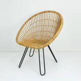 1960s mid century armchair bamboo wicker with hairpin legs