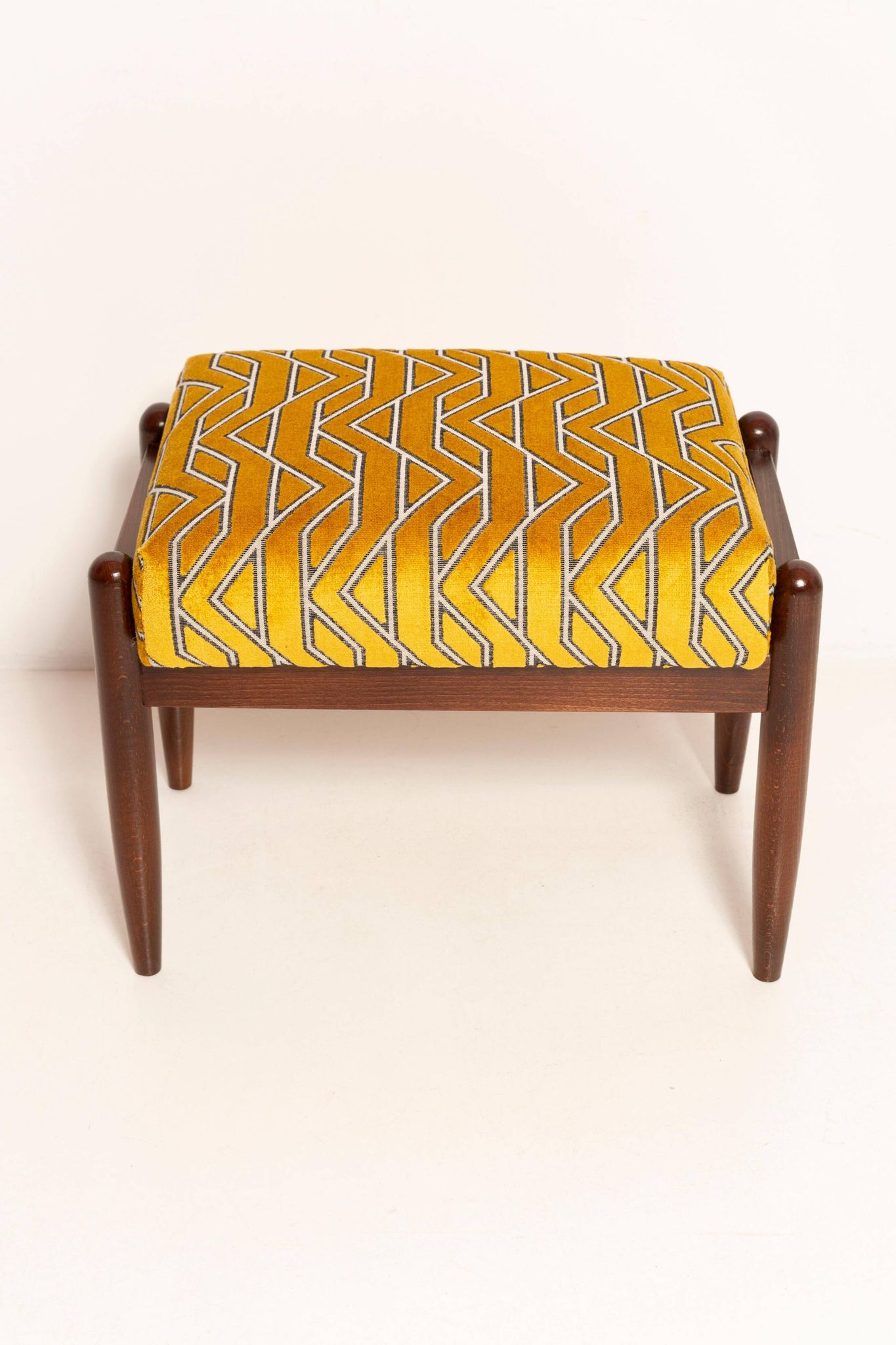 GFM Mid Century Stool in Yellow Jacquard by Casamance, E. Homa, Europe, 1960s