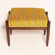 GFM Mid Century Stool in Yellow Jacquard by Casamance, E. Homa, Europe, 1960s