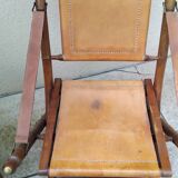 Vintage leather and wood folding chair SAFARI pair