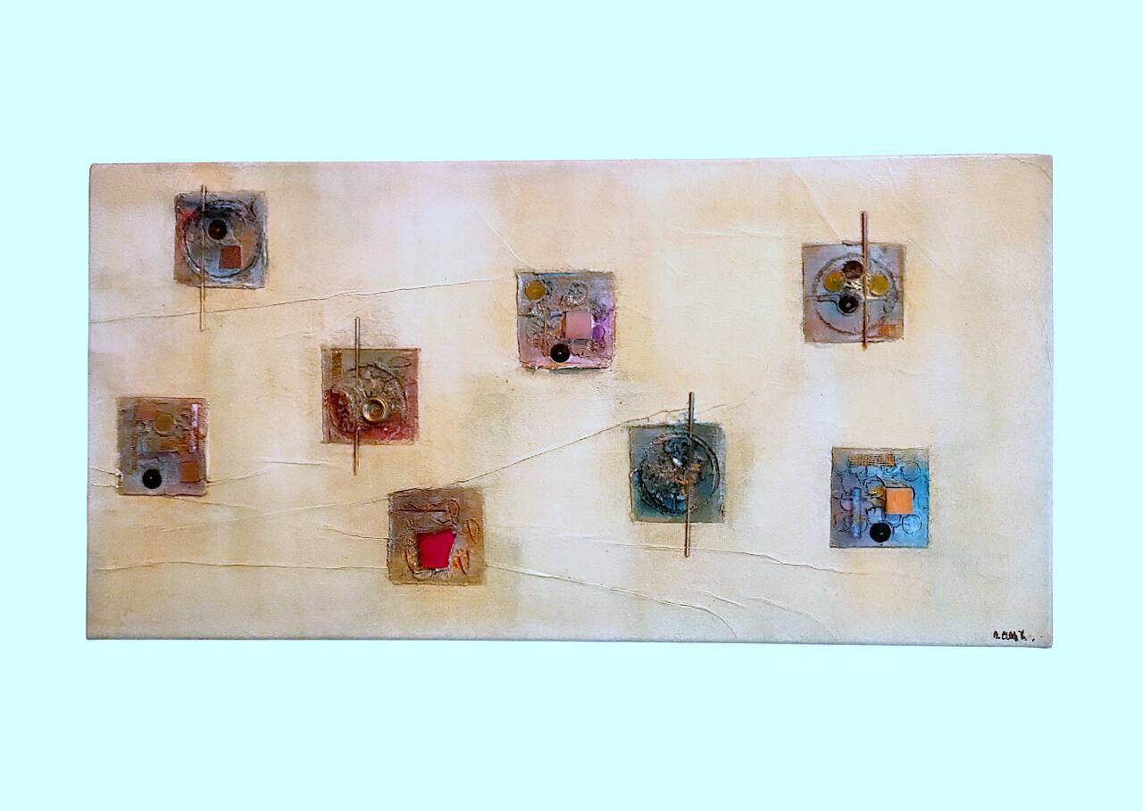 3 Tableaux M ELHAIK (Martine, 1962) Technique mixte toiles Compo abstraites