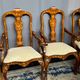 Set of two armchairs and six chairs. Marquetry with precious wood species.