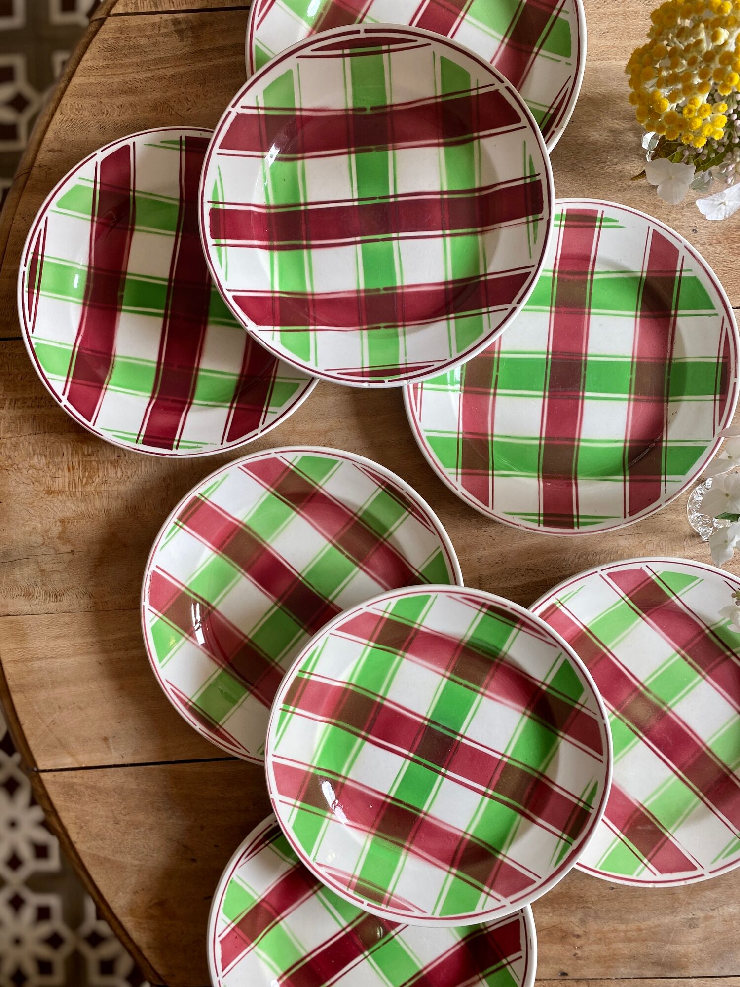 Set of 8 old flat plates, Sousse models by Digoin Sarreguemines