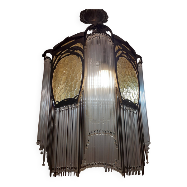 Lustre Art Nouveau style Guimard en bronze nickelé