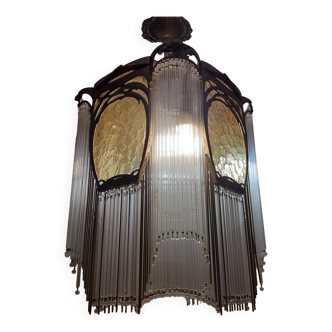 Lustre Art Nouveau style Guimard en bronze nickelé