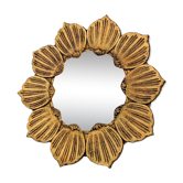 Hollywood Regency Giltwood Carved Flower Sunburst Mirror 1950s