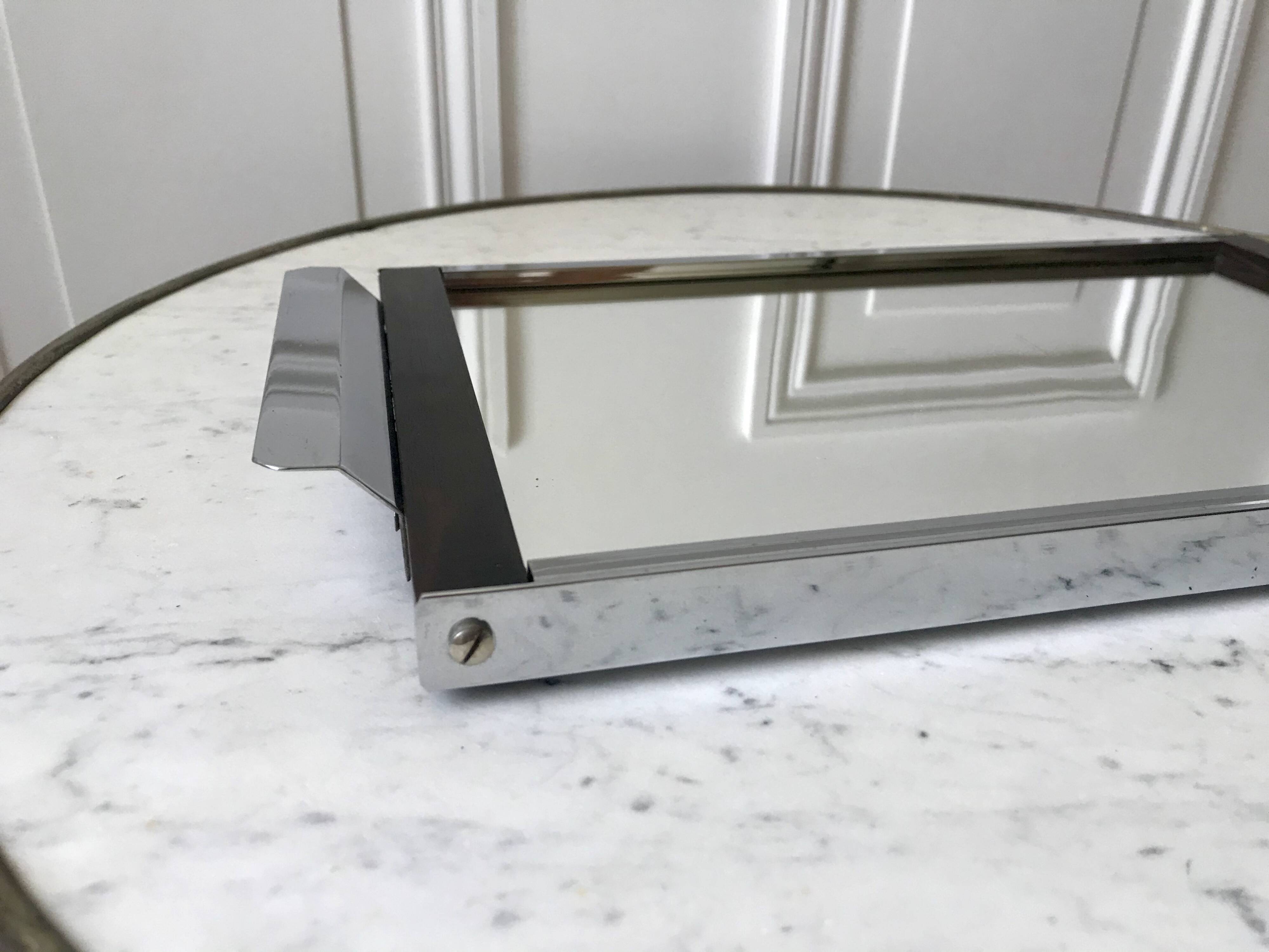 mirrored tray in chrome and wood 60s