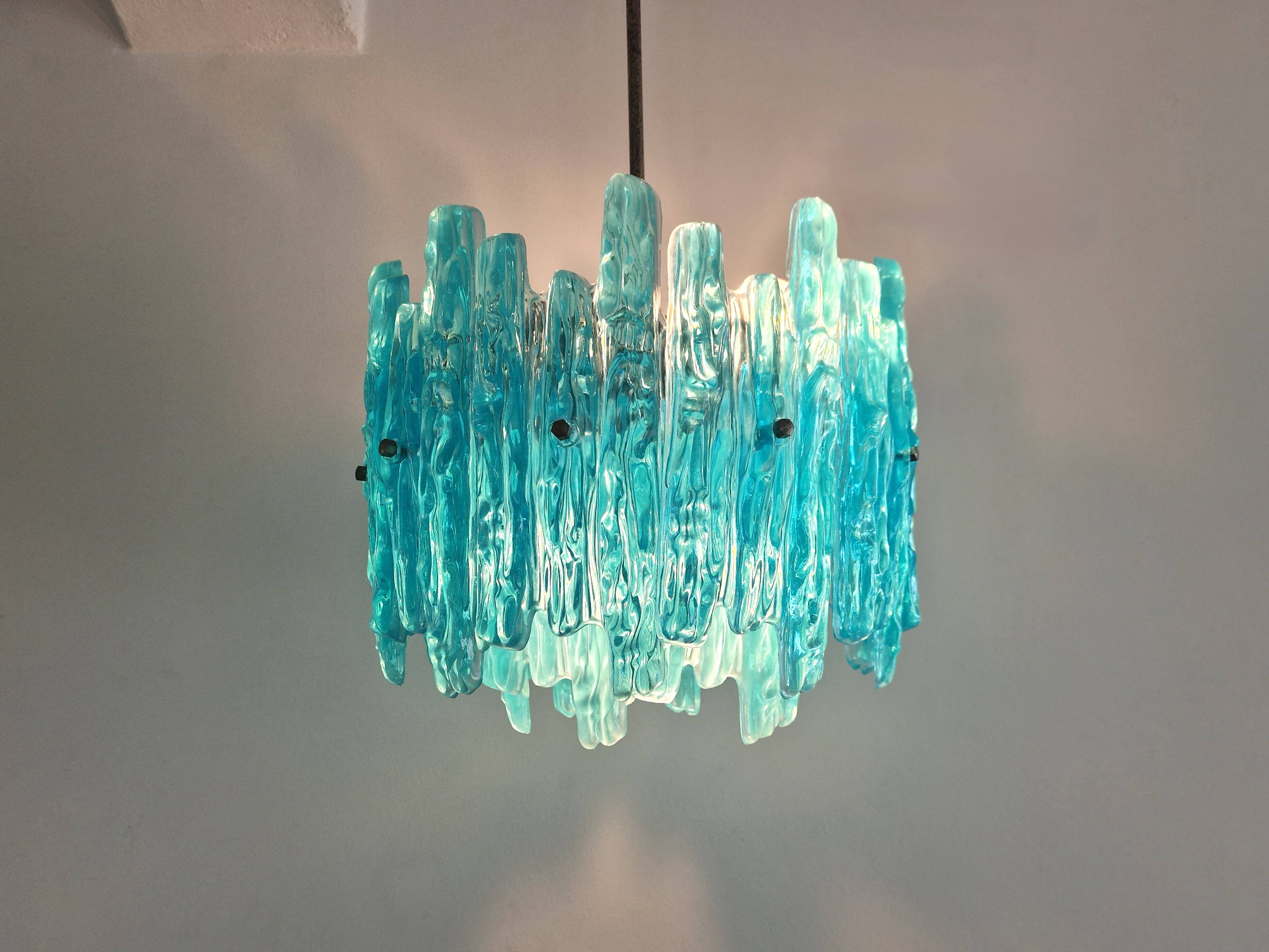 Turquoise lucite vintage pendant lamp, 1970's