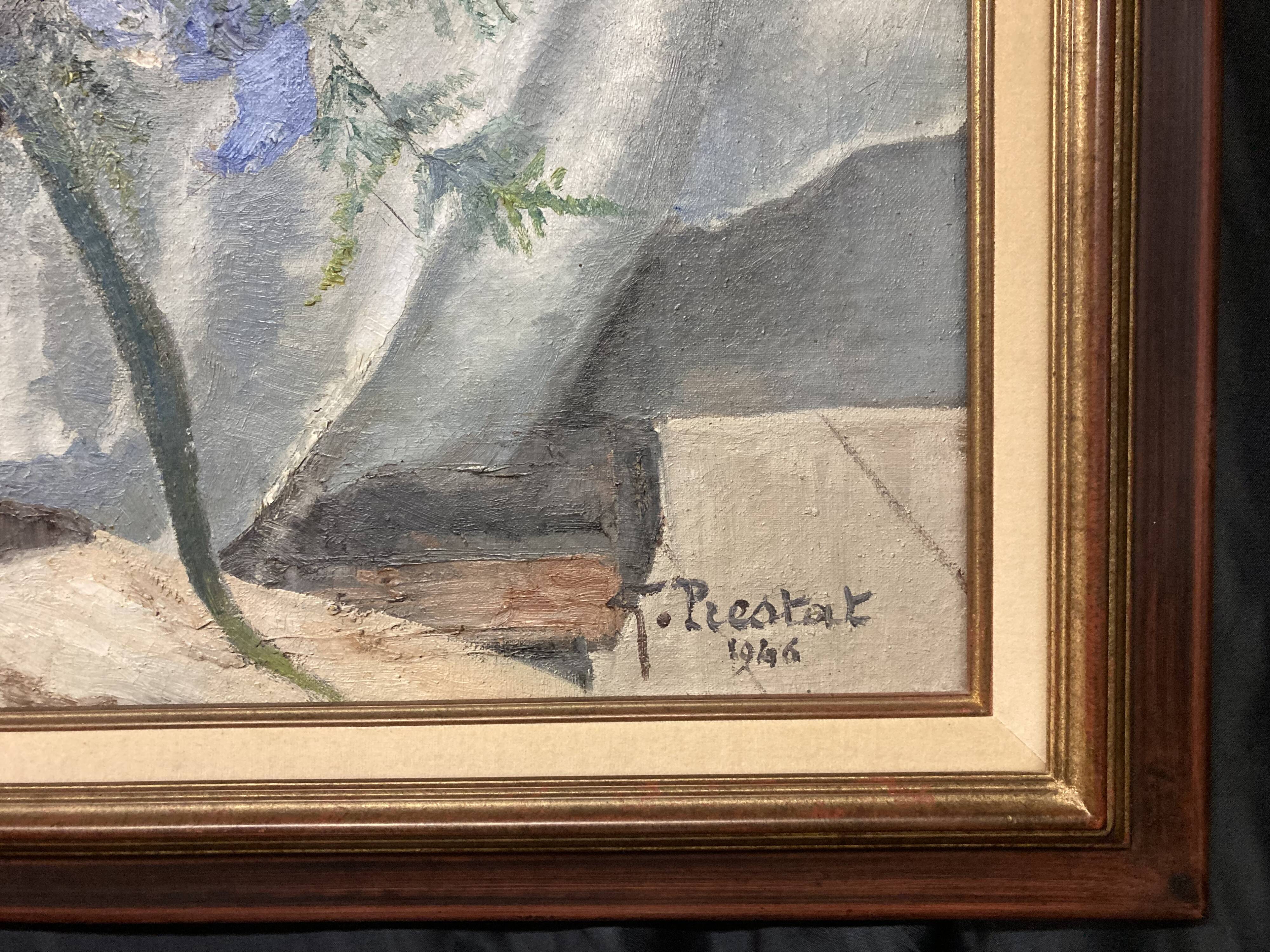 Georges prestat (1911-1994), bouquet of irises, oil on canvas from 1946