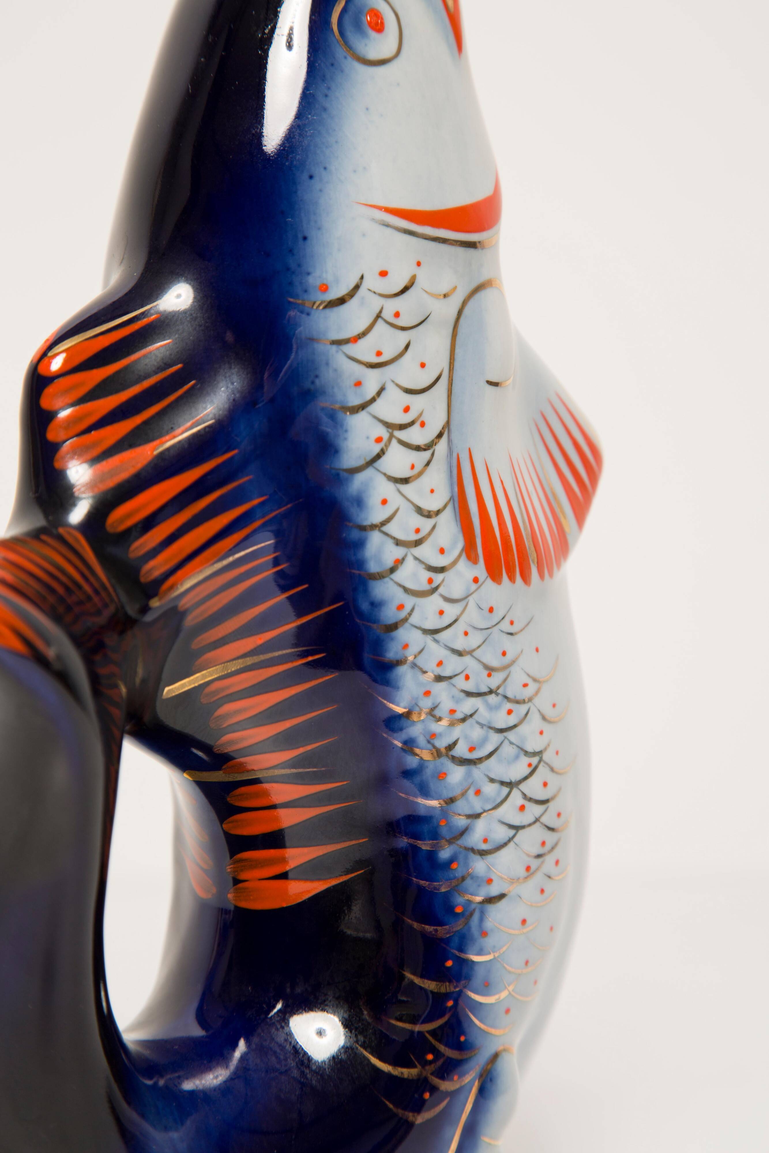 Glass and Porcelain Carafe or Vase with Blue Fish, Europe, 1960
