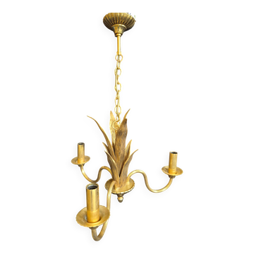 Hollywood Regency vintage gold palm chandelier 3 lights Hans Kögl style A666