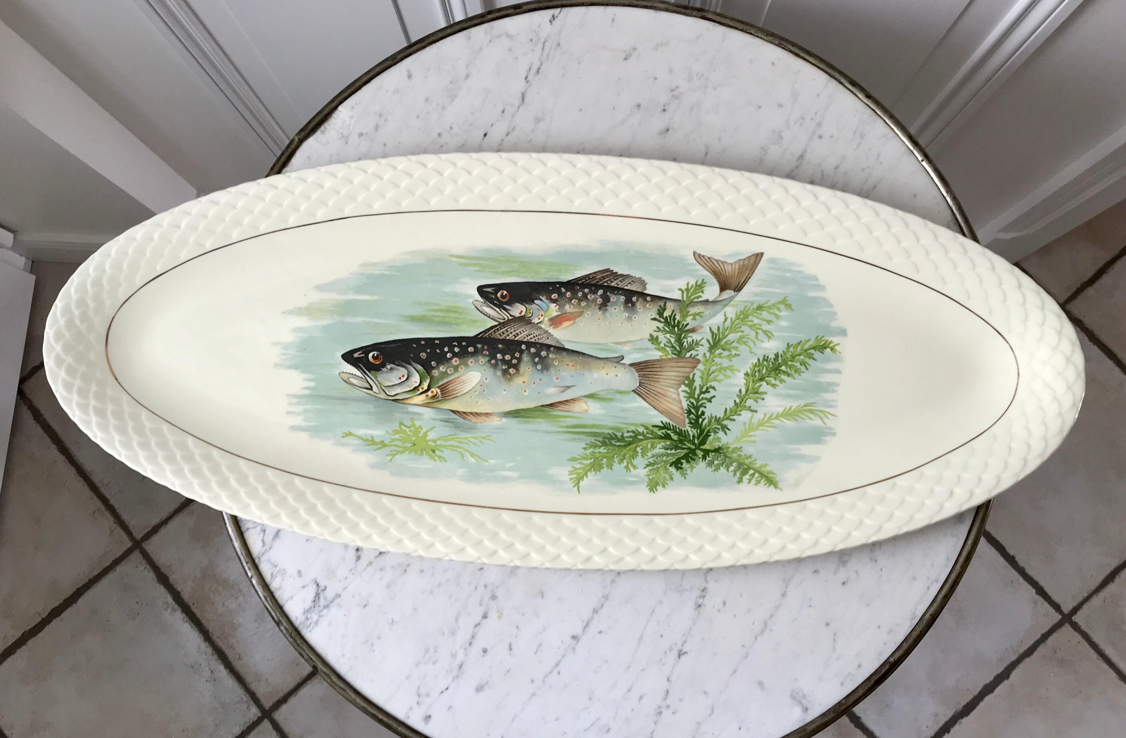 Plat à poisson Gien années 50