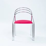 Set of Four Midcentury Italian Dining Chairs in Chrome and Pink Velvet