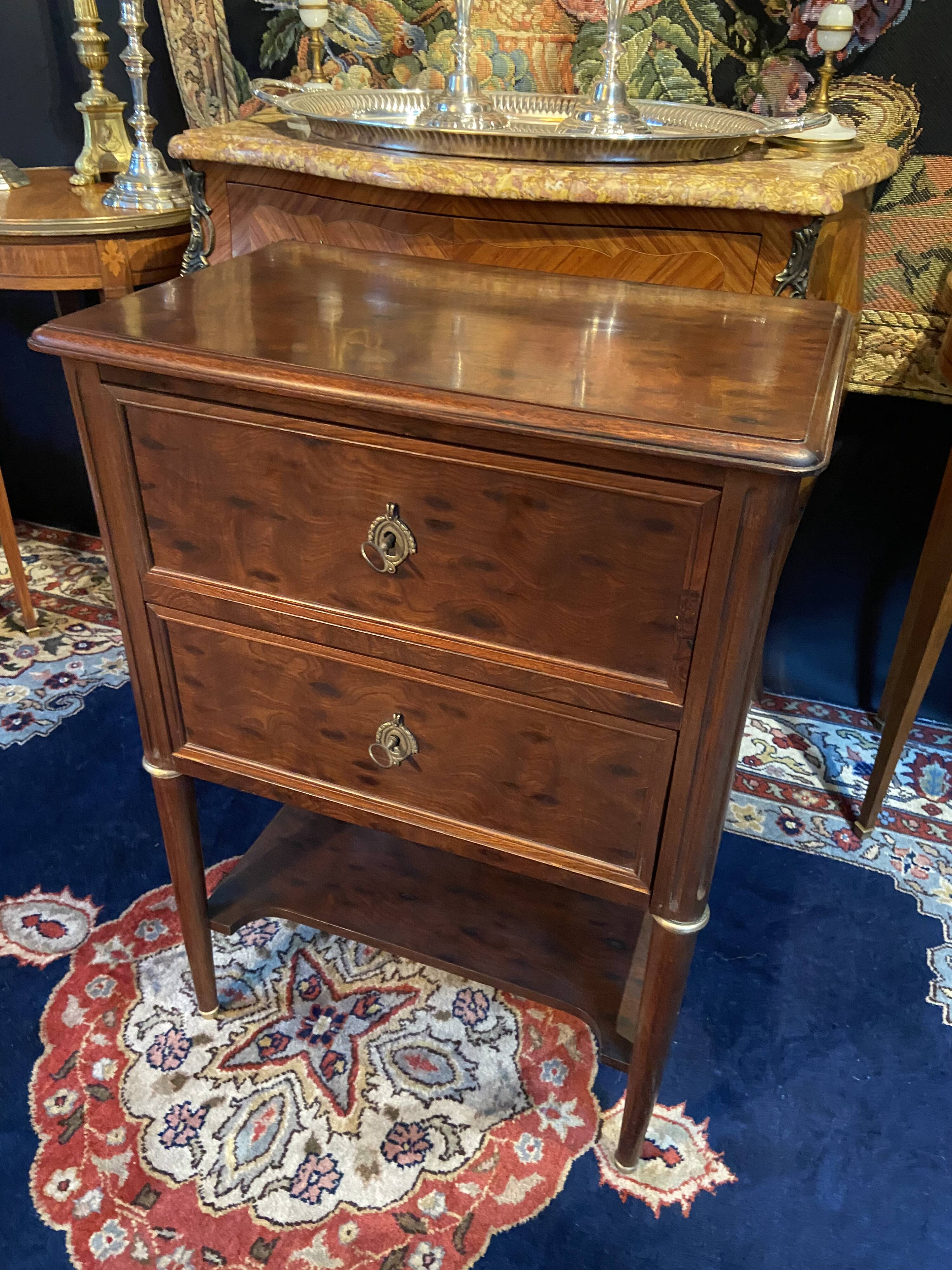 Small 19th century chest of drawers with 2 drawers and shelf between solid mahogany Louis