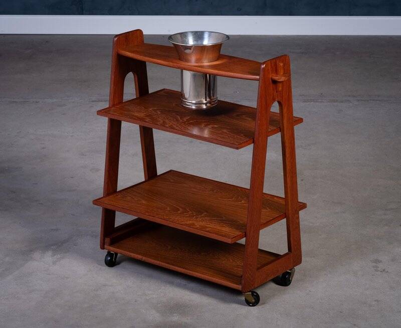 Teak Serving Trolley with Champagne Bucket, Denmark, 1960s