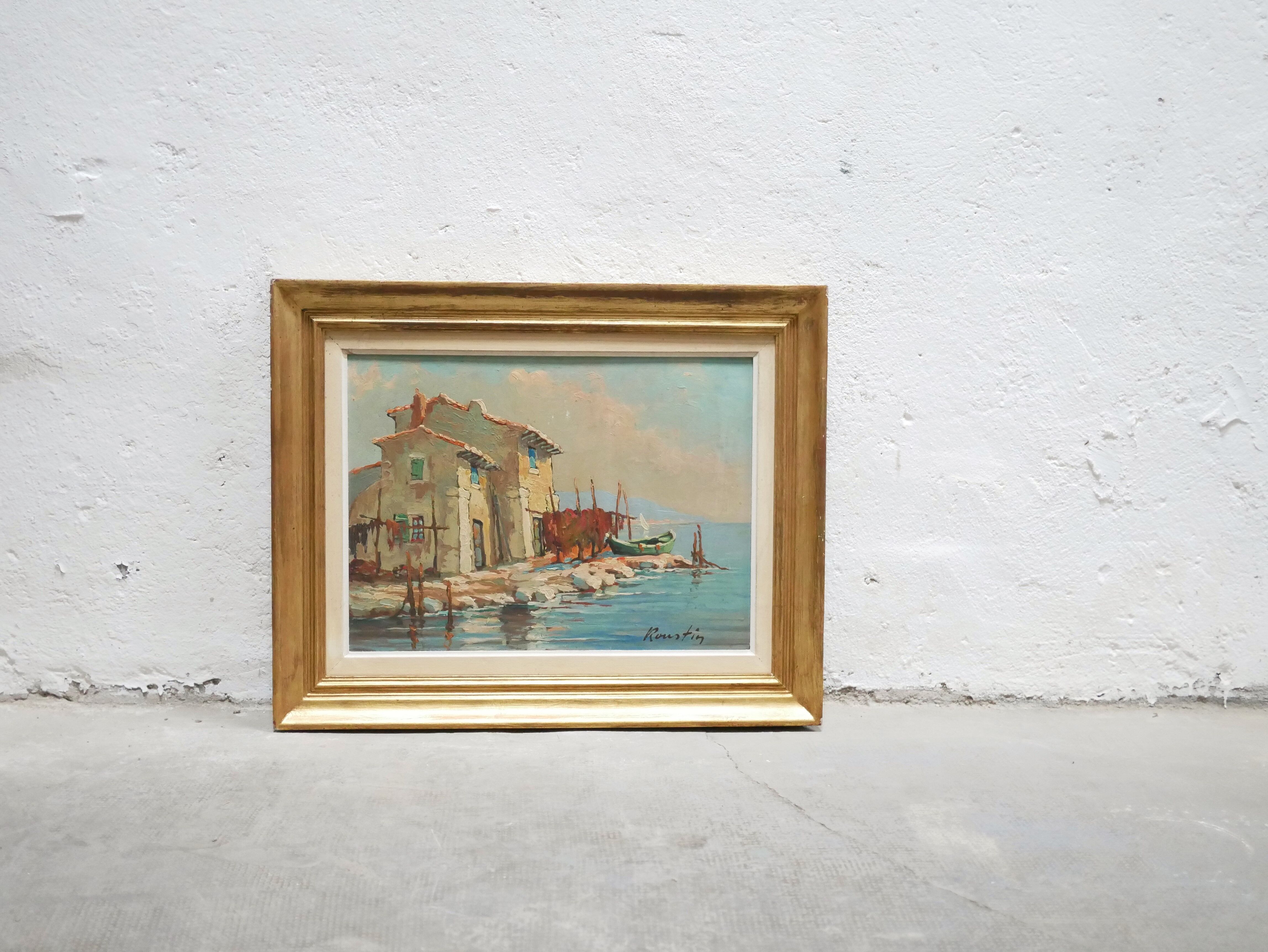 Old painting, oil on panel signed Roustin