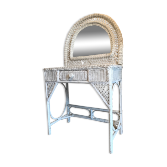 Vintage dressing table with white rattan mirror