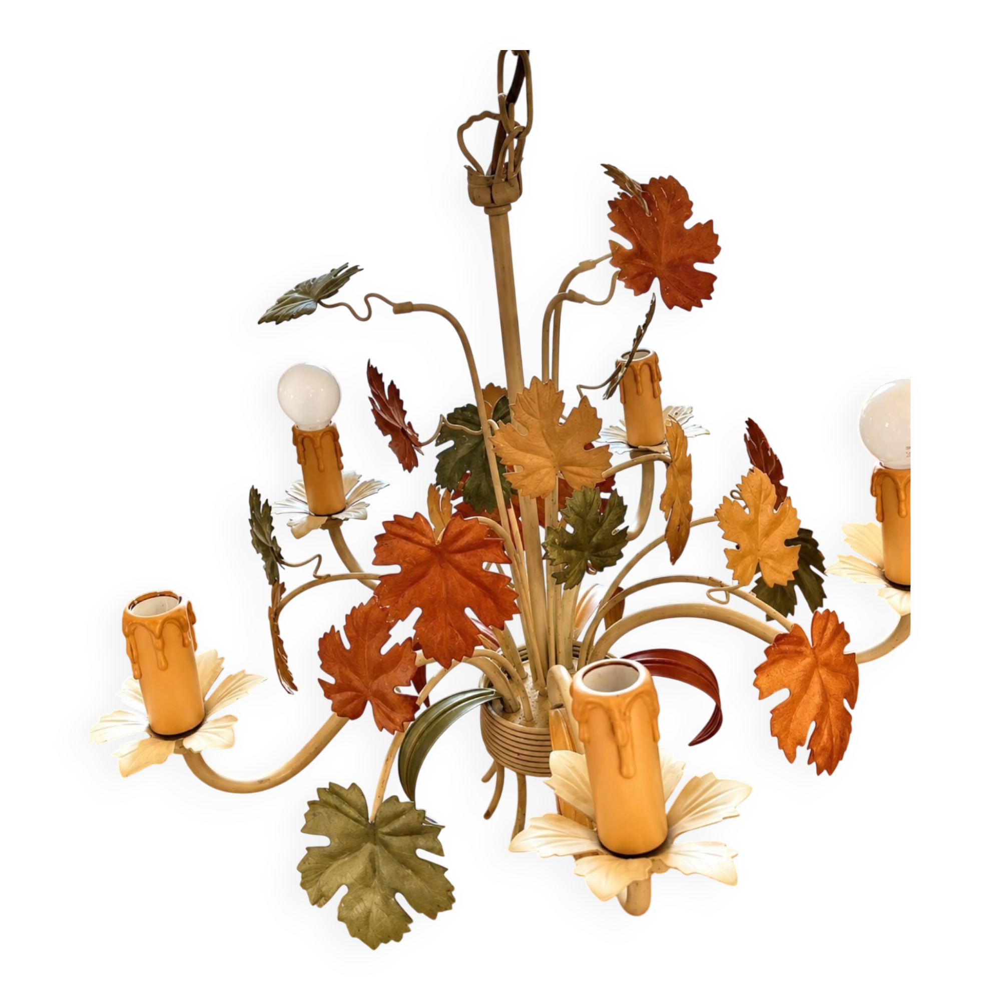 Lustre feuilles de vigne Hollywood Regency en métal laqué - 1970