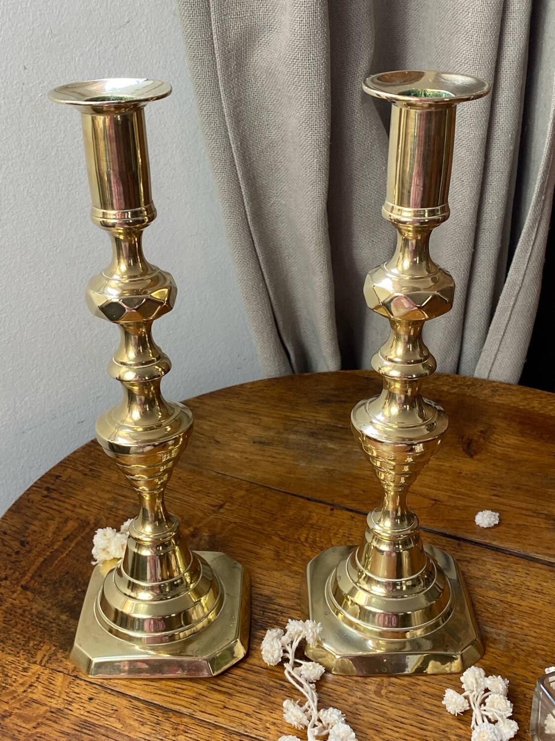 Pair of solid brass candlesticks, Georgian style