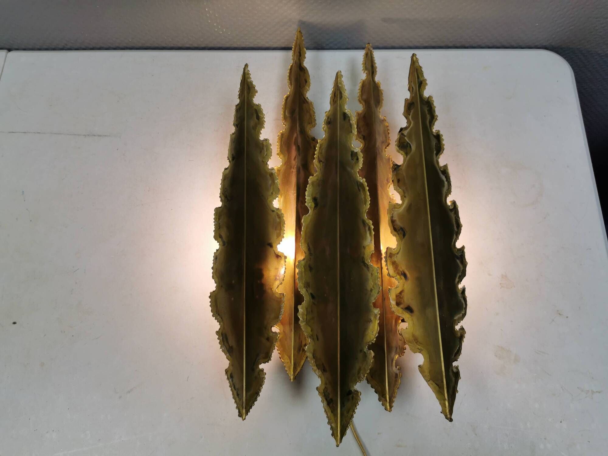 HUGE Brutalist Brass Wall Lamp by Svend Aage Holm Sørensen, Denmark 1960s
