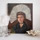 Old oil painting on canvas portrait of a woman in traditional costume