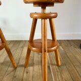 paire de tabourets d'architectes réglables en pin années 60