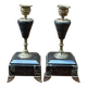Pair of Napoleon III candlesticks. Bicolour marble, gilded bronze.