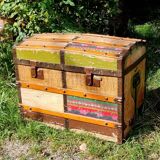 Wooden trunk vintage patchwork decor