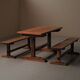Table et paire de bancs en pin massif – France, vers 1970