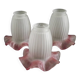 Set of 3 White Opaque Glass Shades With Ribbed Detail Pink Frilled Edge