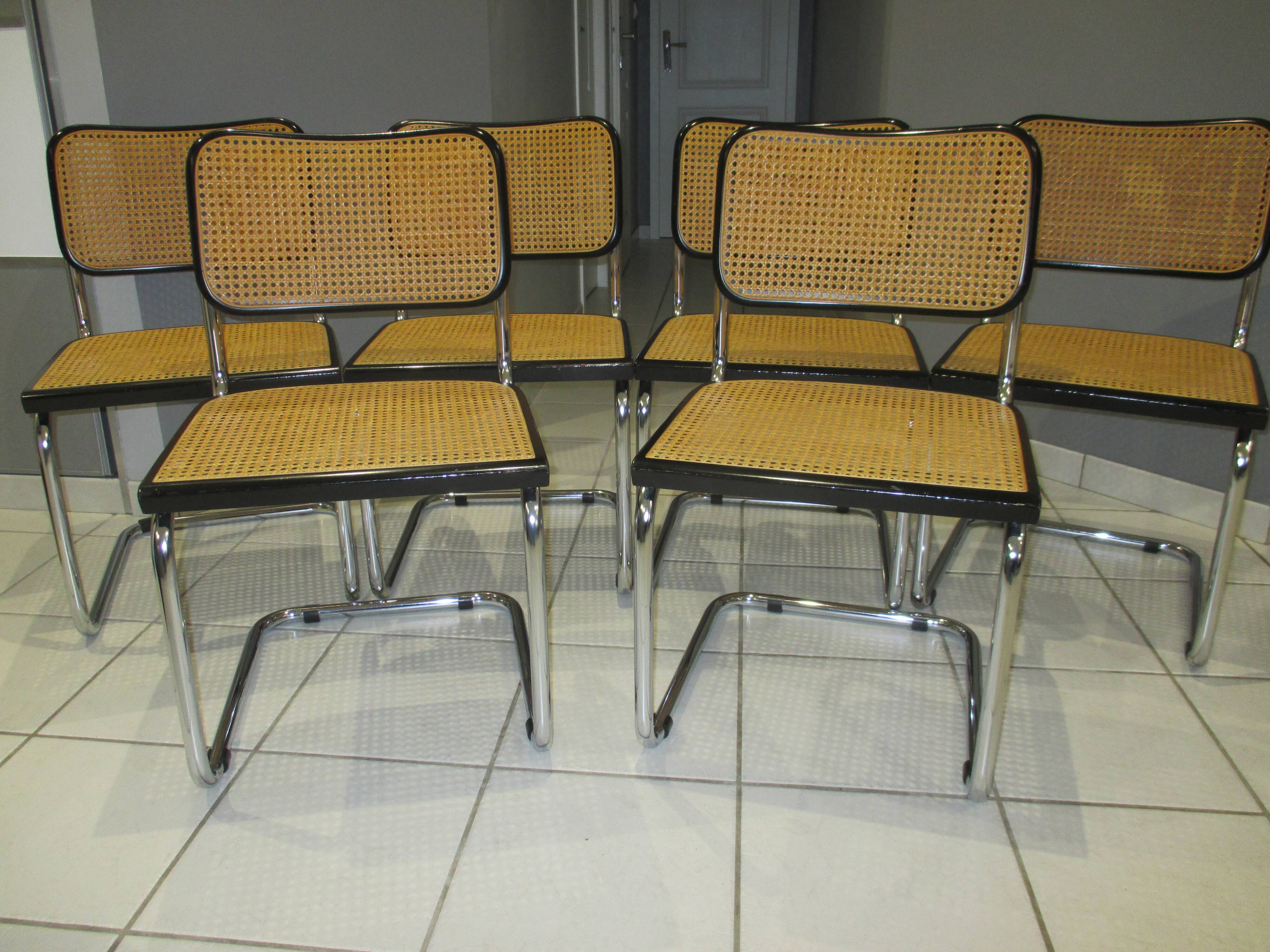 Suite 6 chaises cesca b32 Marcel Breuer vintage 1970/1980