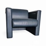 Pair / Trix and Robert Haussmann / Dark grey leather chairs by Knoll