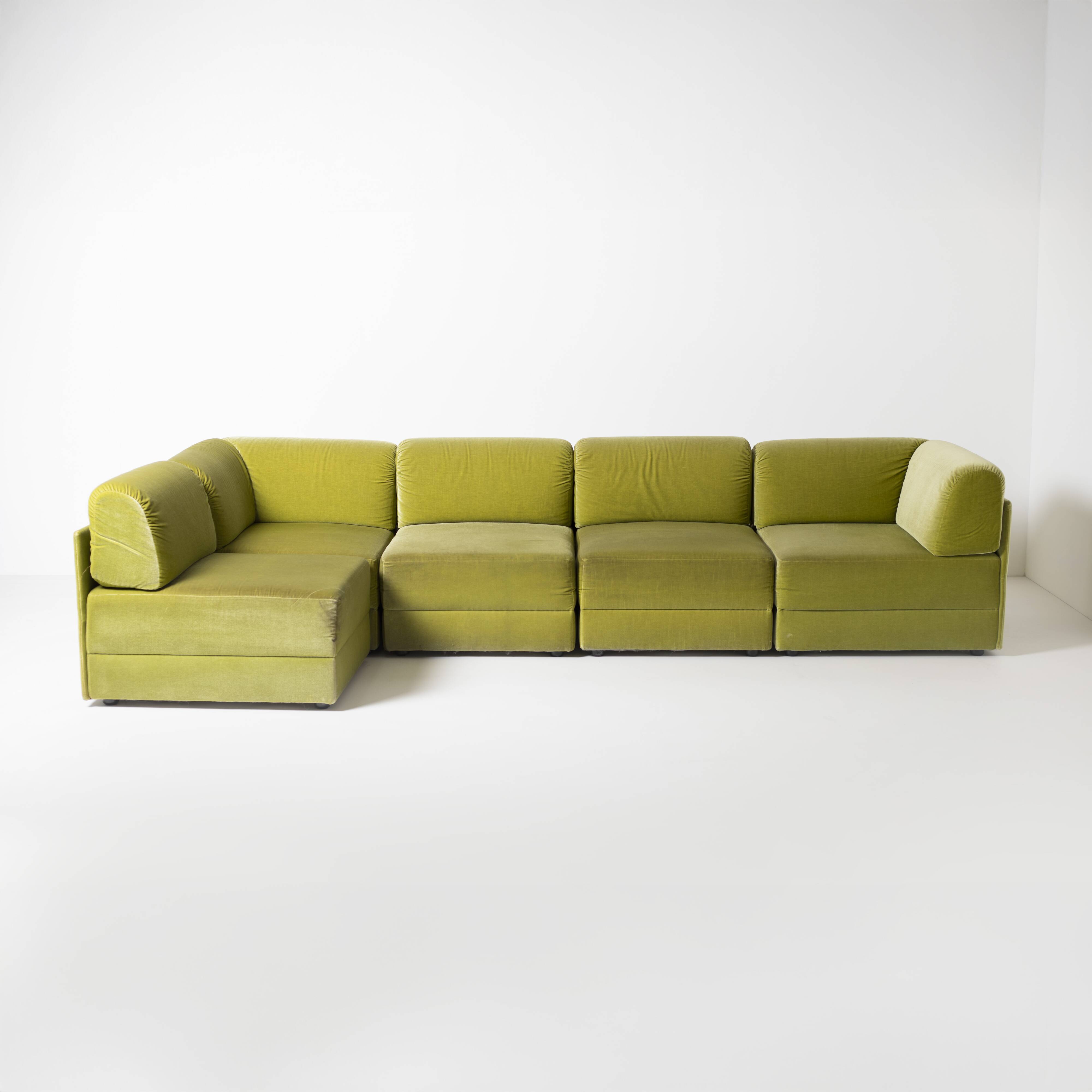 70s style 6-piece modular sofa in green velvet, Germany, circa 1990s