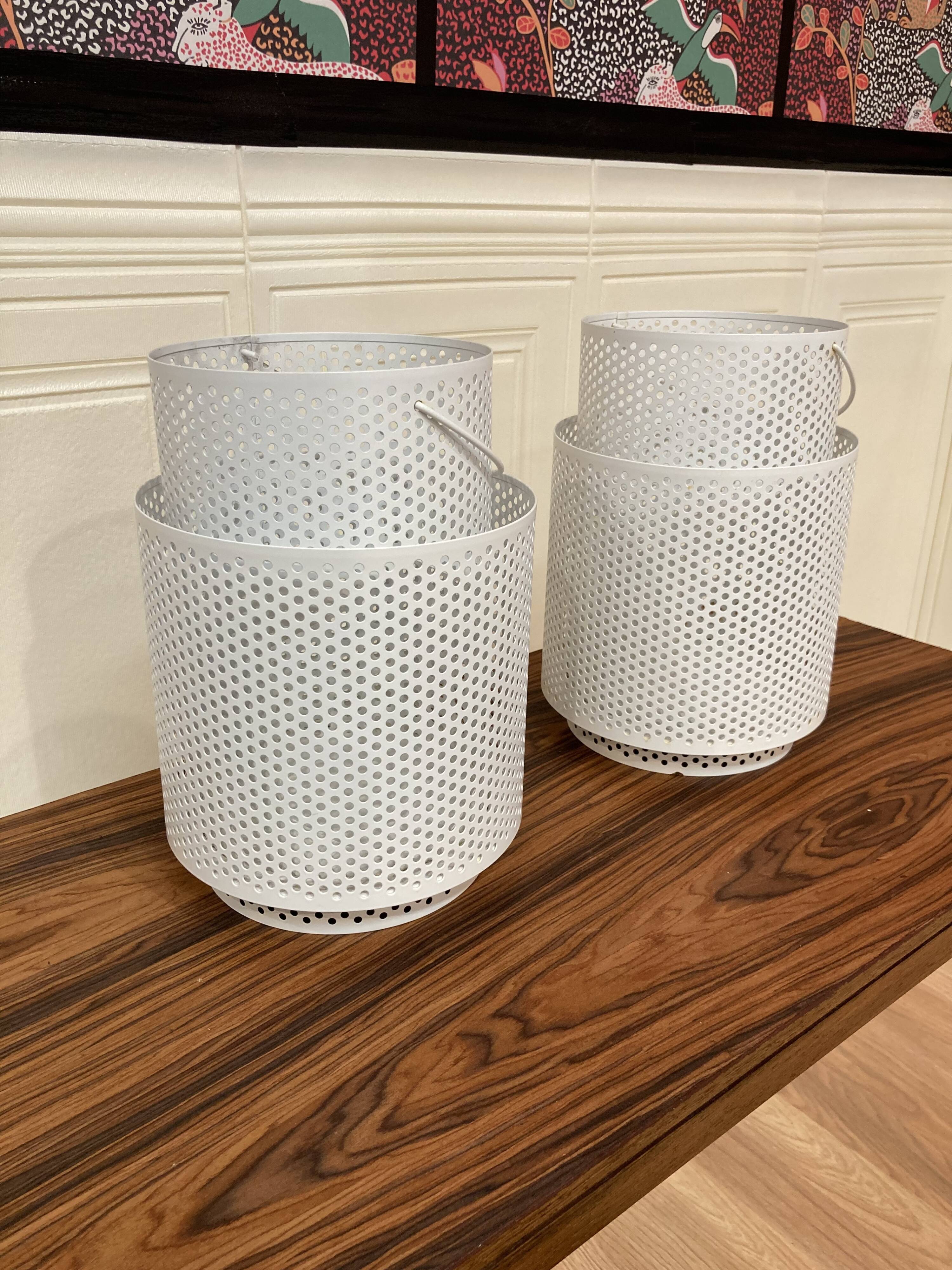 Set of 2 large metal candle holders in scandinavian design.